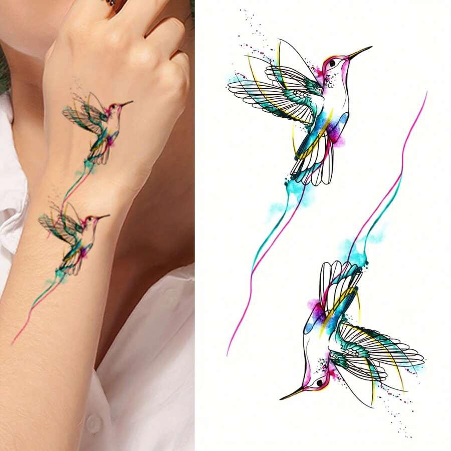 1pc Colorful Swallow Bird Temporary Tattoo Sticker For Arm, Waterproof & Long Lasting For Party - Multicolor - View 1