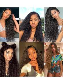 1 件/包 24 英寸自然波浪钩针假发，女士自然长发黑巧克力棕色多色海滩卷曲钩针假发，合成卷曲编织接发 1B 黑巧克力棕色 BUG 多色合成耐热接发，适合编织日常派对角色扮演节日使用 - 黑色 - 查看 7