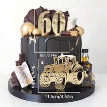 1 件快樂 60 歲汽車生日壓克力蛋糕裝飾烘焙裝飾 - 金色 - 查看 4