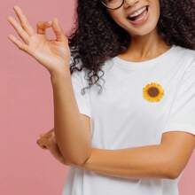 雏菊花熨烫/缝制补丁，1 件向日葵花刺绣贴花补丁，适用于 DIY 衣服背包帽子牛仔裤夹克 - 花朵款 - 查看 4