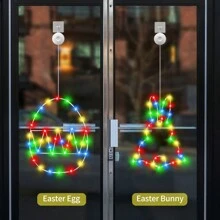 2 Packs Easter Egg Bunny Window Lights Easter Decorations Battery Operated 45 LED Easter Egg 30 LED Rabbit Waterproof Colorful Lights Easter Decorations Indoor Outdoor Home Party Decor - Multicolor - View 8