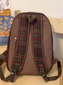 Mochila feminina com estampa de letras e blocos de cores, bolsos multifuncionais, material escolar para o retorno às aulas
