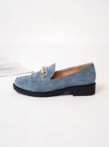 Nuove Ballerine Slip-on In Velluto Casuale Da Donna Con Tacco Largo, Punta Rotonda E Design A Nicchia - Blu - Visualizzare 4