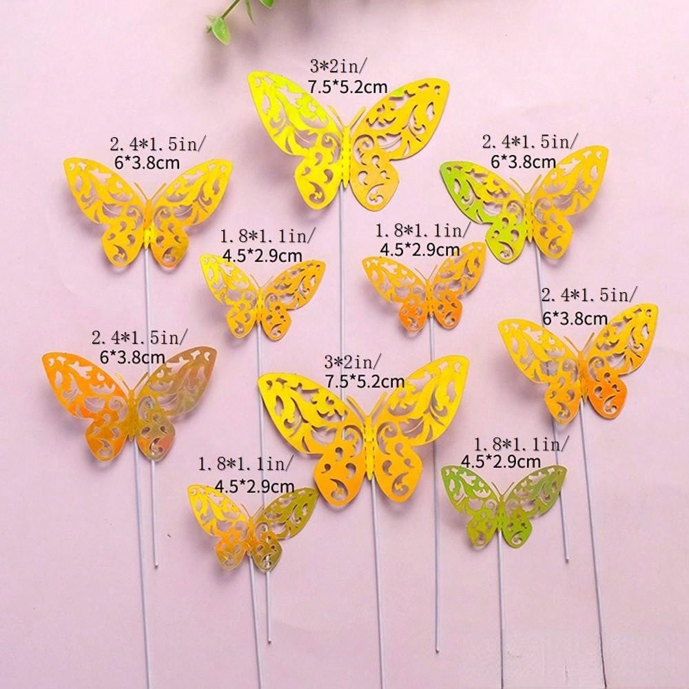 10pcs/Set Colorful Golden And Silvery Cake Toppers Butterfly Shaped