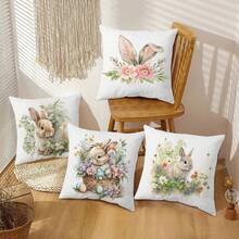 4pcs lễ Phục sinh Con thỏ & Trứng In Đào Da Vỏ gối , màu trơn Đệm sofa Loại vỏ , Nhà  Trang trí Ném Vỏ gối Đối với Phòng khách , Phòng ngủ ( Gối Cốt lõi Không bao gồm ) - màu xanh lá - Xem 3
