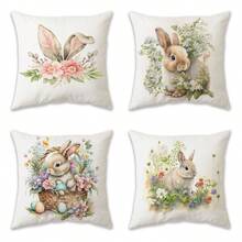 4pcs lễ Phục sinh Con thỏ & Trứng In Đào Da Vỏ gối , màu trơn Đệm sofa Loại vỏ , Nhà  Trang trí Ném Vỏ gối Đối với Phòng khách , Phòng ngủ ( Gối Cốt lõi Không bao gồm ) - màu xanh lá - Xem 4