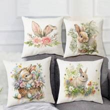 4pcs lễ Phục sinh Con thỏ & Trứng In Đào Da Vỏ gối , màu trơn Đệm sofa Loại vỏ , Nhà  Trang trí Ném Vỏ gối Đối với Phòng khách , Phòng ngủ ( Gối Cốt lõi Không bao gồm ) - màu xanh lá - Xem 1