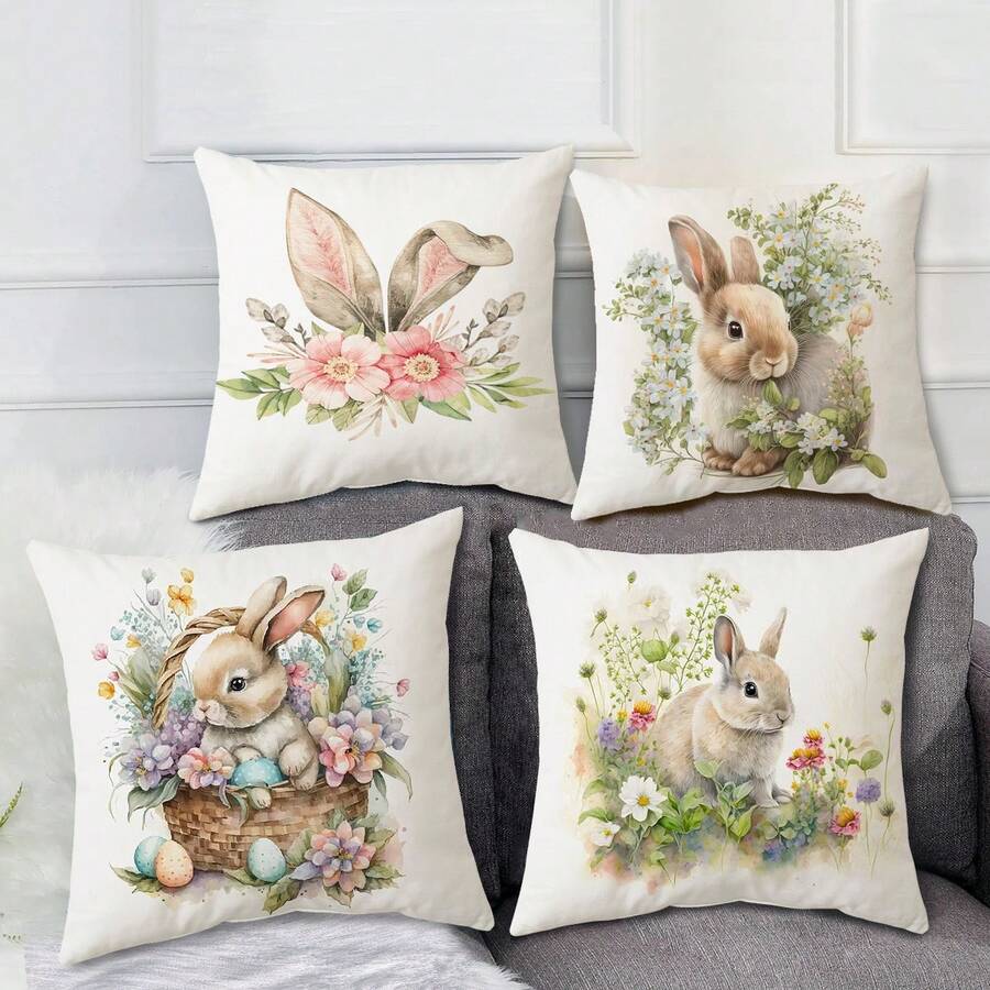 4pcs lễ Phục sinh Con thỏ & Trứng In Đào Da Vỏ gối , màu trơn Đệm sofa Loại vỏ , Nhà  Trang trí Ném Vỏ gối Đối với Phòng khách , Phòng ngủ ( Gối Cốt lõi Không bao gồm ) - màu xanh lá - Xem 1