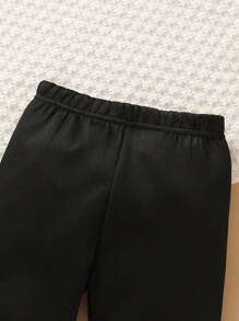 Conjunto de 2 piezas lindo de pantalones deportivos con bloque de color, lazo y estampado de cuadros de gato para niñas, primavera otoño