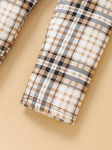 Conjunto de 2 piezas lindo de pantalones deportivos con bloque de color, lazo y estampado de cuadros de gato para niñas, primavera otoño