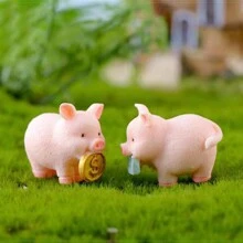 5 件裝金幣豬 Diy 園藝微景觀樹脂工藝品微型雕像桌面裝飾