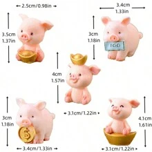 5 件裝金幣豬 Diy 園藝微景觀樹脂工藝品微型雕像桌面裝飾