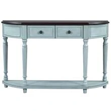 Nestfair Retro Wooden Console Table With Open Shelf Two Drawers