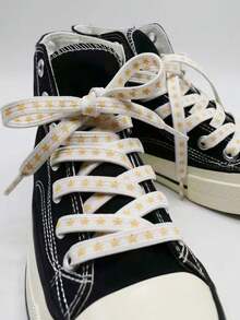 2 Piezas/paquete Cordones De Moda Con Patrón De Estrellas Para Zapatillas De Deporte Y Zapatos Casuales - Mostaza Amarilla - Ver 3