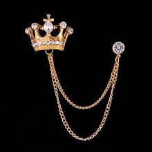 1pc Men's Fashionable Crown & Rhinestone Decorated British Style Chain Design Brooch