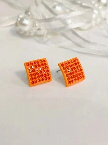 1 par Pendientes negro con diamante de imitación geométrico en forma de diamante simple adecuado para uso diario , regalo festivo - Negro - Ver 5