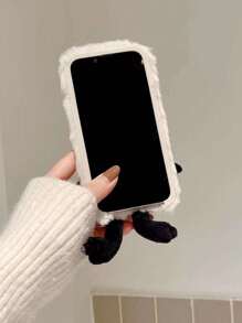 不寻常的有趣和俏皮的 3D 表情毛绒手机壳适用于 iPhone 15 Pro Max/14/13/12/11，灵感来自 - 黑與白 - 查看 3