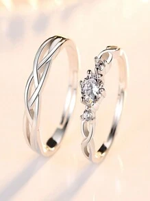 1對個性化優雅絲綢包裹交織開放情侶戒指，結婚戒指，情人節禮物 - 個性纏繞對戒 - 查看 1