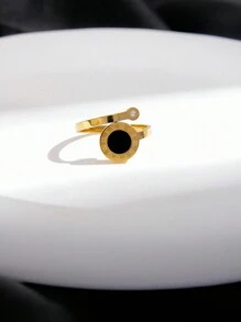 Anillo de acero inoxidable negro con números romanos chapado en oro de 18K, joyería de moda para mujer, accesorio de estilo gótico único, regalo creativo - Dorado - Ver 3