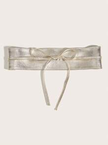 女士金色新款金属荔枝纹 PU 双层打结面料连衣裙，带装饰腰带，合身百搭，适合日常穿着夏季、学校秋季、秋季、万圣节