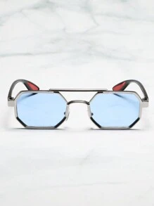 1 Cặp Kính thời trang giản dị khung kim loại hình học Unisex cỡ nhỏ/trung bình cho kỳ nghỉ hè trên bãi biển, ngoài trời, du lịch - Màu xanh nhạt - Xem 4