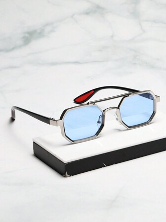 1 副男女通用金属几何框架小号/中号休闲时尚眼镜，适合夏季海滩度假、户外、旅行