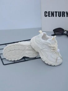 Spring New Arrival Toddler Girls' And Boys' Neutral Sport Shoes, Fashionable Chunky Sneakers, Big Kids' White Shoes, Suitable For Spring And Autumn