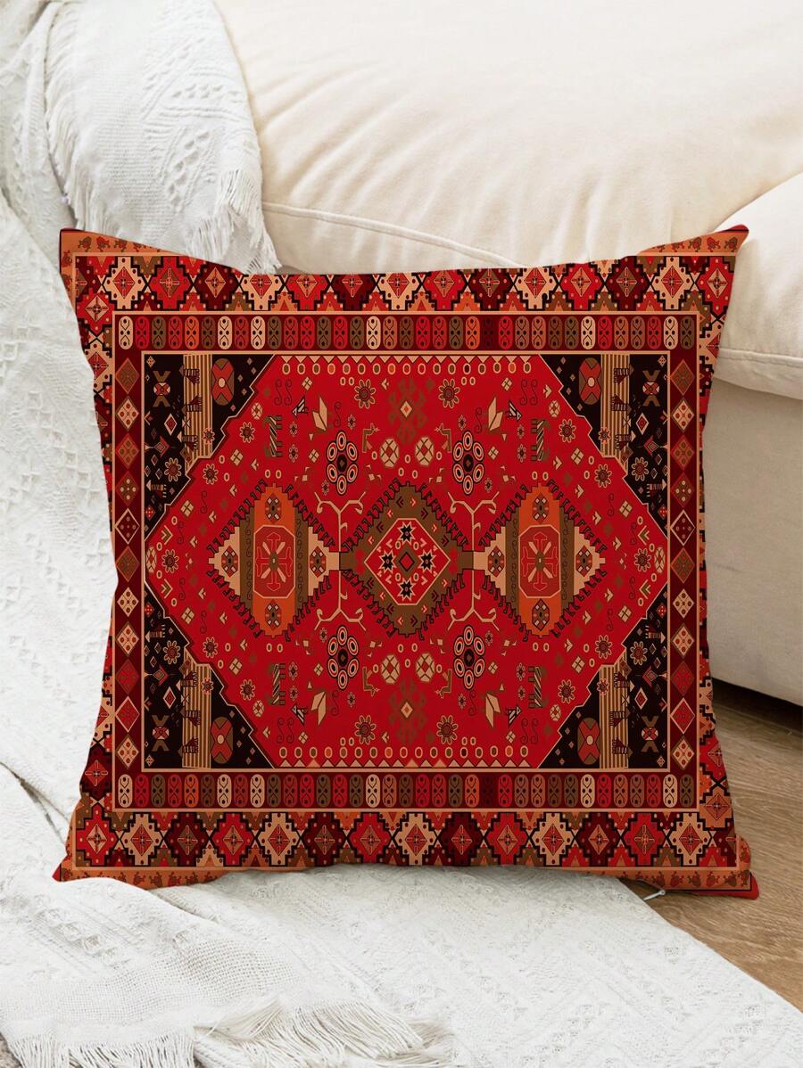 1pc Vintage Geometric Print Polyester Throw Pillow Cover - Multicolor - View 1