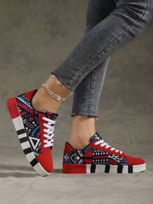 Frauen Freizeit Sportschuhe Mit Zufälligen Drucken Und Vorderen Schnürsenkeln Aus Leinwand Männer Schuhe, Modische Vollbilder Graffiti Skateboard Schuhe, Beliebte Und Vielseitige Paarschuhe