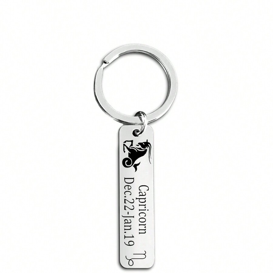 1pc Stainless Steel Zodiac Sign Keychain With Laser Engraving, Key Ring ...