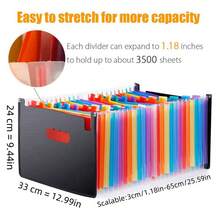 Accordion Folder Manager, Alphabetically Expanded File Folder, Expandable Accordion File Box, With 25 Pockets For Clerical Work Paper Keeper Invoice Receipt Bill Files - Black - View 3