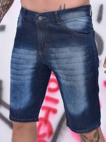 Men Denim Shorts - 薄荷藍 - 查看 1