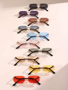 1 pieza Gafas cuadradas de moda para hombre sin marco, accesorios de lentes vintage - Multicolor - Ver 12