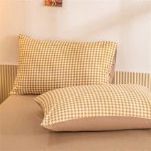 4pcs Apricot Plaid Bedding Set, Soft And Comfortable - Apricot - View 2