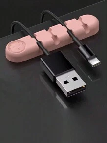 1pc Silicone Bear Pattern Data Cable Organizer - Pink - View 4