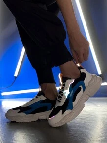 Men's Letter Print Patchwork Lightweight & Comfortable Hiking Shoes, Fashion Casual Sports Sneakers