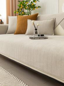 1pc Herringbone Pattern Snow-White Stretch Sofa Cover, Simple And Modern Style, For Living Room Or Bedroom, All Seasons, Sofa Decoration And Protection Pad - Beige - View 9