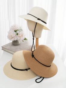 DOMIOURA 1pc Women's Casual Sun Hat With Face Shield, Wide Brim, & Windproof String, Fashionable & Versatile Summer Travel Beach Hat