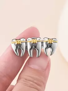 1pc Dentist Tooth Brooch, Creative Orthodontic Pin, Lanyard Lapel Badge Backpack Decor Gift, Gold/Silver Color - Multicolor - View 1