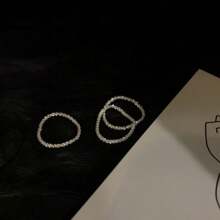 3入組新款熱門銀色閃亮鎖骨鏈套裝,包括項鍊、手鐲和戒指,適合女性時尚精品派對禮物 - 銀色 - 查看 7