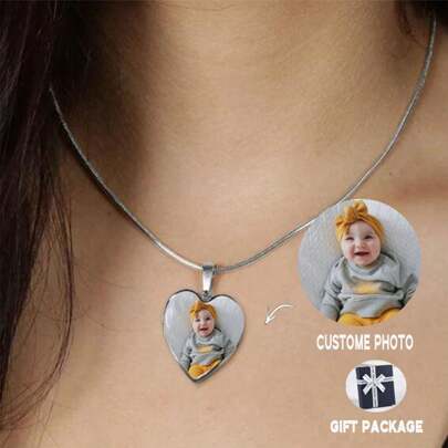 Fashion Customized Heart Shaped Photo Pendant Necklace Gold, Silver Fall Fashion, Contracted, Simple, Casual, Old Money, Vintage, 2000s Fashion Custom, Personalized, Unique Ideal Gifts For Him Girlfriend, Mom, Family, Friends, Daughter, Her, Boyfriend, Dad, Son, Pets, Grandparents For Valentine's Day, For Mother's Day, For Birthdays, For Graduation, For Daily Wear, For Weddings