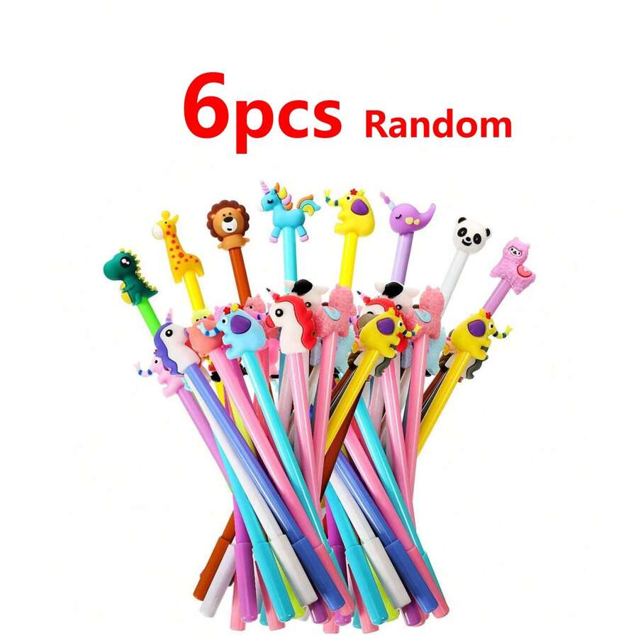 6 支/套可愛卡通動物中性墨水筆 0.5 毫米各種風格原子筆文具辦公室、學生、兒童隨機款式