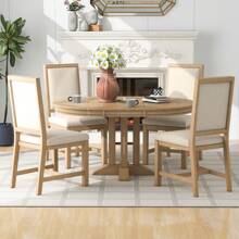 Nestfair 5-Piece Dining Set With Extendable Round Table And 4 Upholstered Chairs