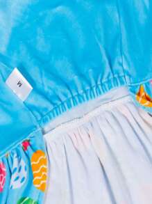 一件甜美宠物狗连衣裙，复活节花卉兔子印花+大蝴蝶结，透气波点裙 - 藍色 - 查看 7