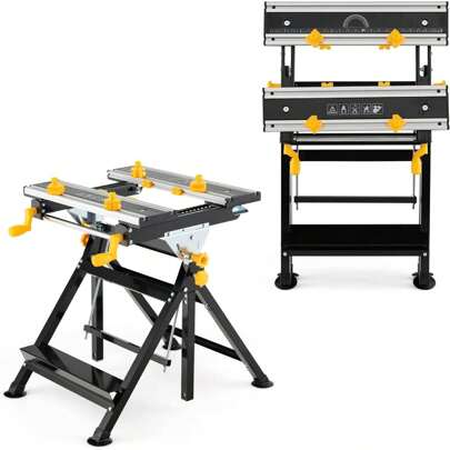 Workbench, Foldable Clamping Table Made Of Aluminium Up To 100kg, 7-Position Height-Adjustable Work Table, Adjustable Welding Table With Protractor & Ruler For Home, Garden, Garage & Workshop