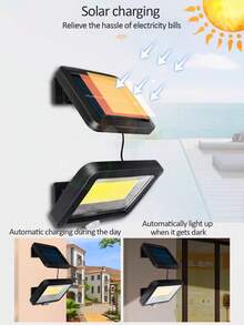 1 件戶外太陽能板壁燈（分離式）,帶 100/128/160 Cob Led,超亮,帶運動感應功能,適用於花園、庭院、街道、車庫、倉庫、家用 Led 燈,適合新鄉村 - 黑色 - 查看 8