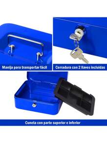 Money Safe Box With Keys Removable Tray - Blue - View 5