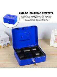 Money Safe Box With Keys Removable Tray - Blue - View 3