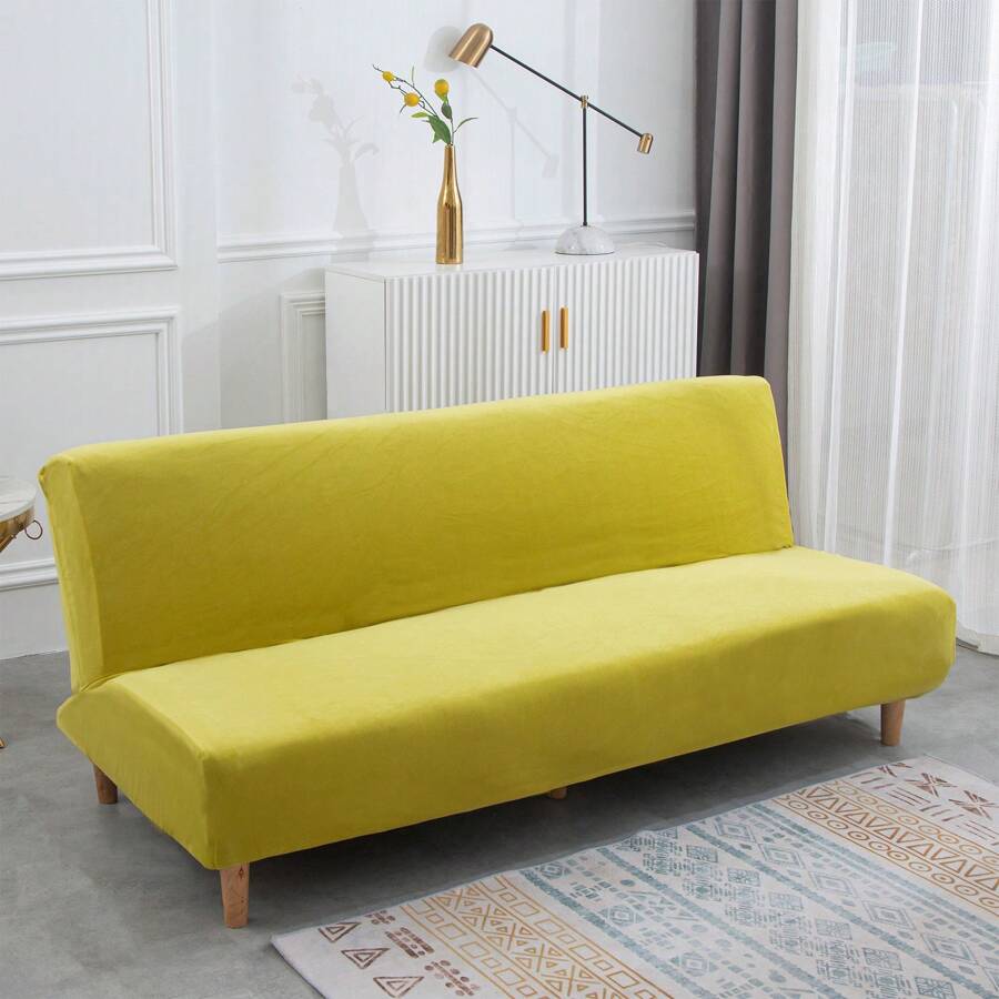 Fundas para sofá cama sin brazos, funda para sofá futón de terciopelo elástico, funda para sofá gruesa, suave y acogedora, protector de muebles para sofá plegable sin brazos de 2-3 plazas - Pasto verde - Ver 1