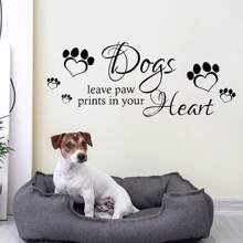 BRUP 英文'dogs Leave Paw Prints ..'和狗腳印藝術牆貼紙,適用於臥室客廳寵物房裝飾牆貼 - 彩色 - 查看 4